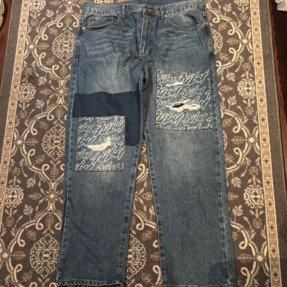 Forever 21 x Fubu Blue Relaxed Distressed Jeans